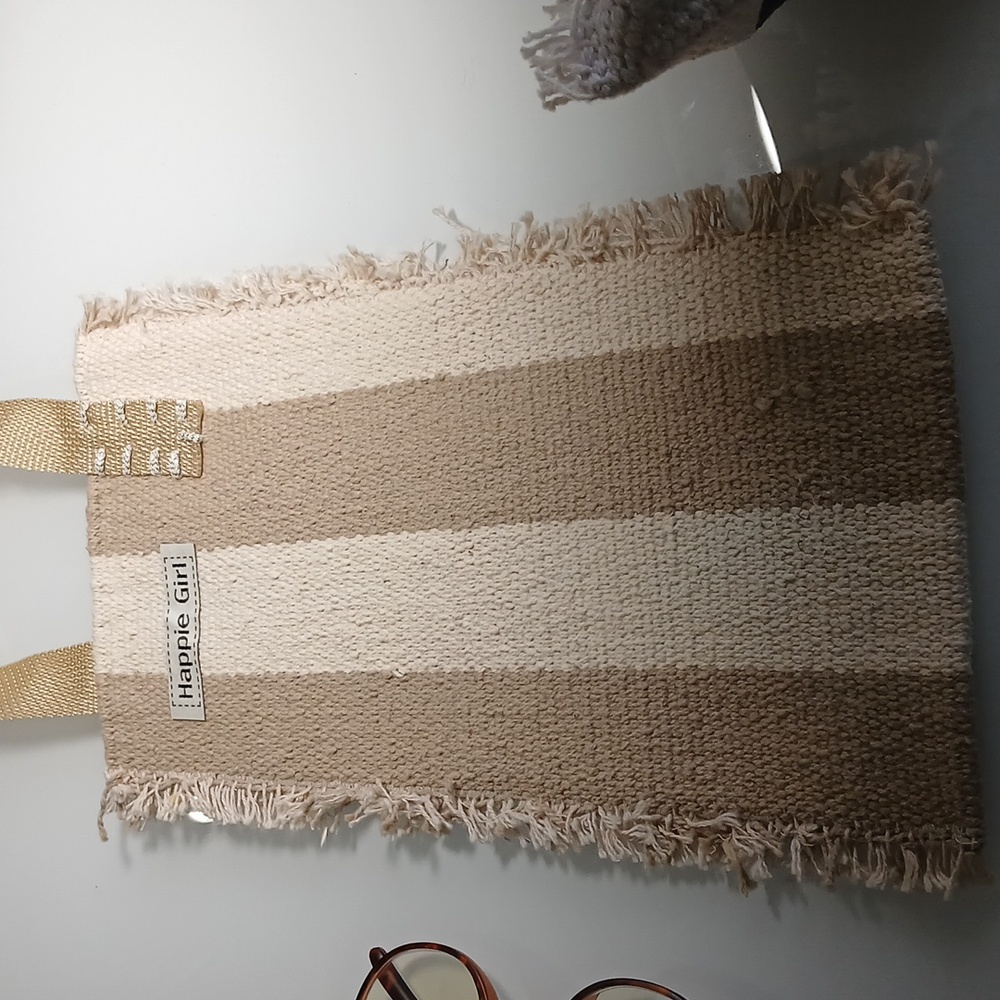 Happie Girl Wine Tote Khaki Stripe